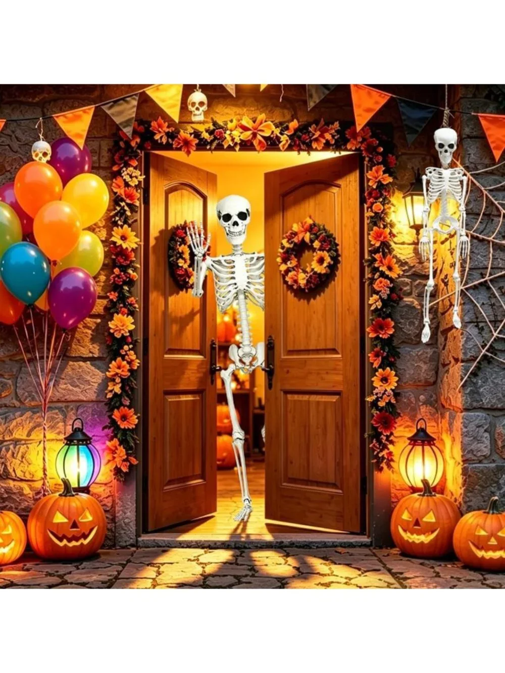 Life-Size Posable Plastic Skeleton Decor - 5.4ft & 3ft Halloween Prop